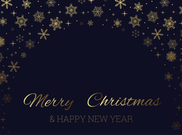 Merry Christmas and Happy New Year elegant greeting card with golden snowflakes Merry Christmas and Happy New Year elegant greeting card with golden snowflakes, Christmas luxury design for invitation,banner,poster,web, background, wallpaper, mobile. Linear holiday design snow globe empty silhouette stock illustrations