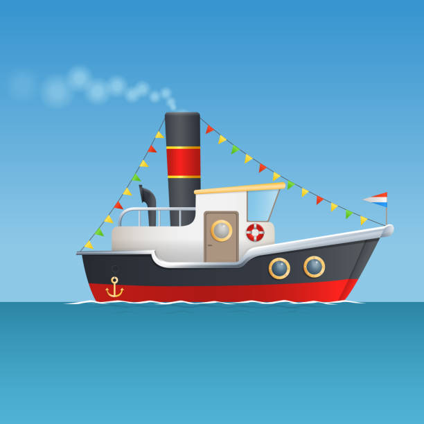stockillustraties, clipart, cartoons en iconen met sinterklaas steamboat isolated on transparent background - vector illustration - sinterklaas nederland