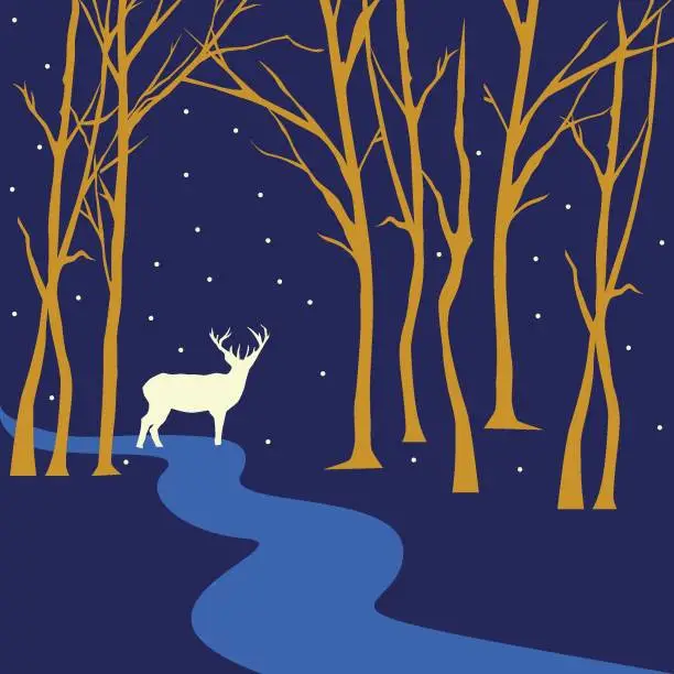 Vector illustration of Wild Deer in countryside