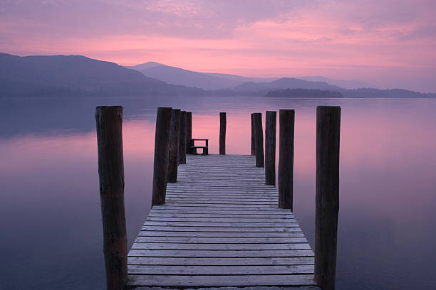 Sunset across Derwentwater, Lake District National Park stock photo