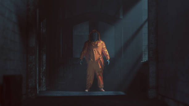 hazmat nbc suit em um hospital de asilo abandonado - original sin - fotografias e filmes do acervo