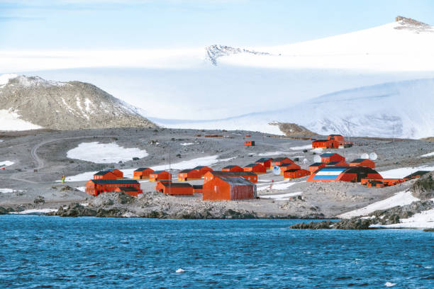 Argentinian Science station on Antartica stock photo