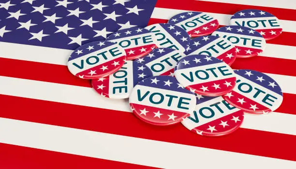 US election campaign button, 3D Render