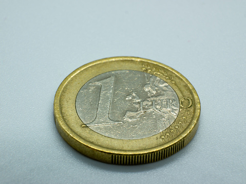 macro close up side of a one euro coin european currency coin