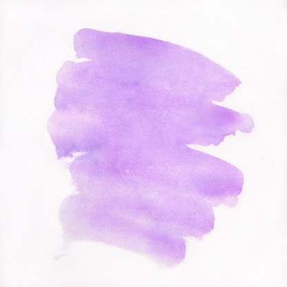 Purple brush stroke aquarelle on white with copy space