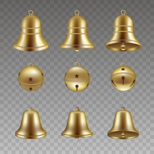 격리 된 금 종 벡터 세트입니�다. 크리스마스 종. - bell handbell christmas holiday stock illustrations