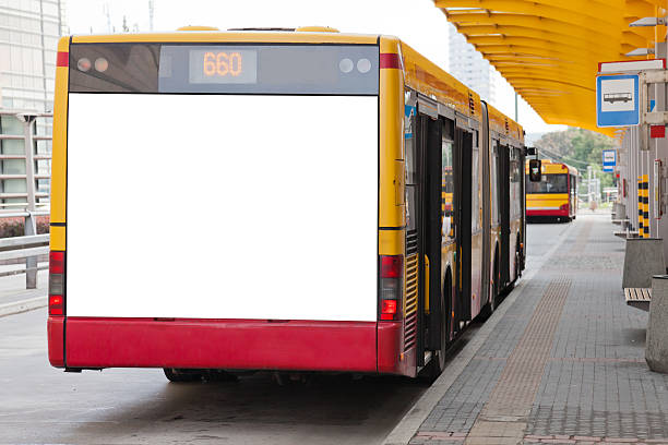 istock Blank billboard on back of bus 134079876