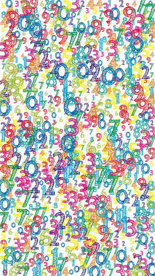 Falling colorful orderly numbers. Math study concept with flying digits. Sublime back to school mathematics banner on white background. Falling numbers vector illustration.