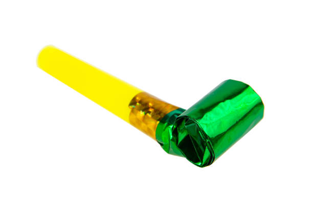 istock Carnival bright festive noisemaker or party whistle horn isolated on the white background 1340800482