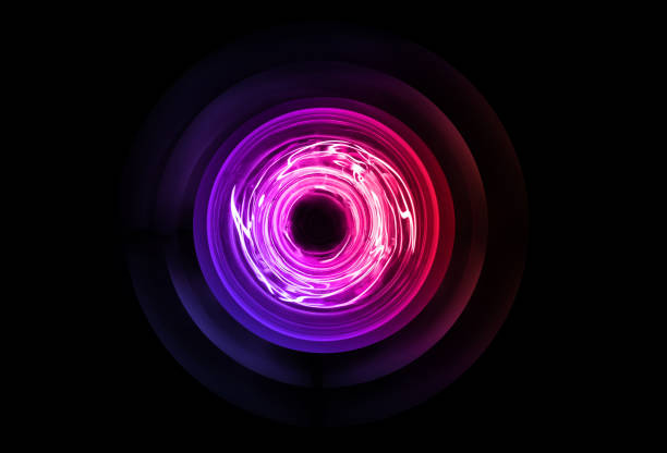 digital sound with magical wave . abstract orange , red and purple light . colorful electricity ball . new high tech technology concept with hole space . innovation development - disco ball fotos imagens e fotografias de stock