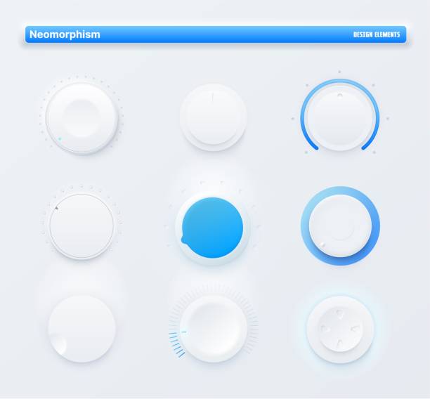 illustrations, cliparts, dessins animés et icônes de neomorphic ui kit boutons de niveau rond de l’application mobile - knob