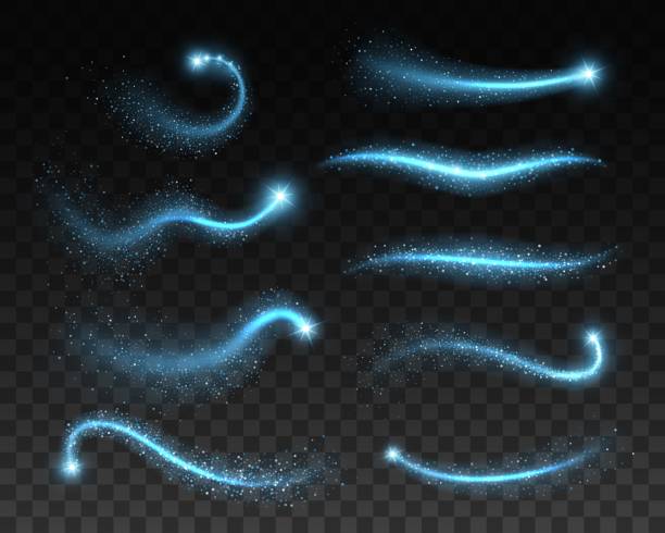 волшебные голубые искры, блестки и космическая звездная пыль - animal body part flash stock illustrations