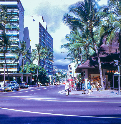 Street view at Waikīkī on the island of O‘ahu, Hawaii, USA.