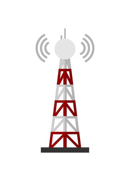 Communication tower. Simple flat illustration. Simple flat illustration of a communication tower with signal. cell tower stock illustrations