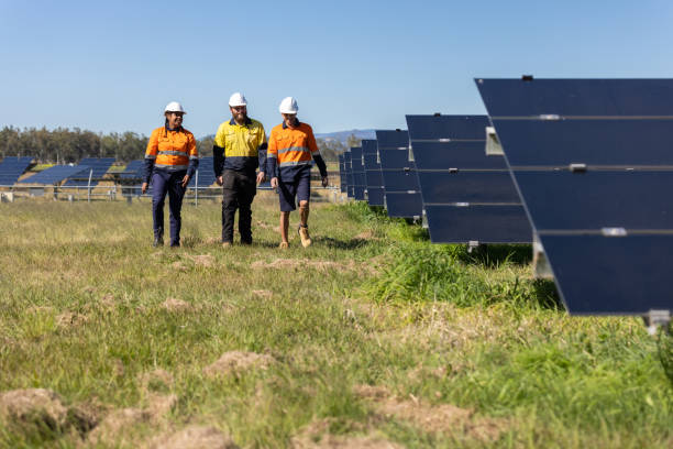 istock Multiracial Group Of Three Technicians Surrounded By Solar Panels 1340817527