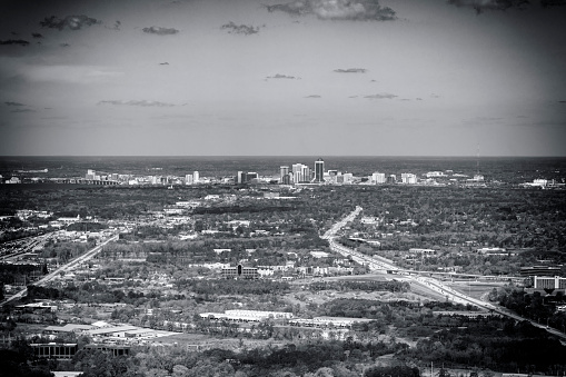 The distant skyline of Jacksonville, Florida from an altitude of about 1000 feet.