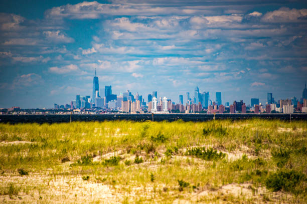 View  of New York City from Sandy Hook, New Jersey stock photo