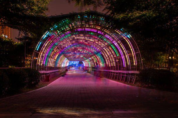 istock Colorful garden passages in the night 1340828230