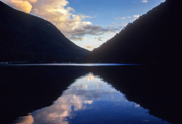 Franconia Notch Reflection - 1980 Franconia Notch Reflection - 1980. Scanned from Kodachrome 25 slide. franconia new hampshire stock pictures, royalty-free photos & images