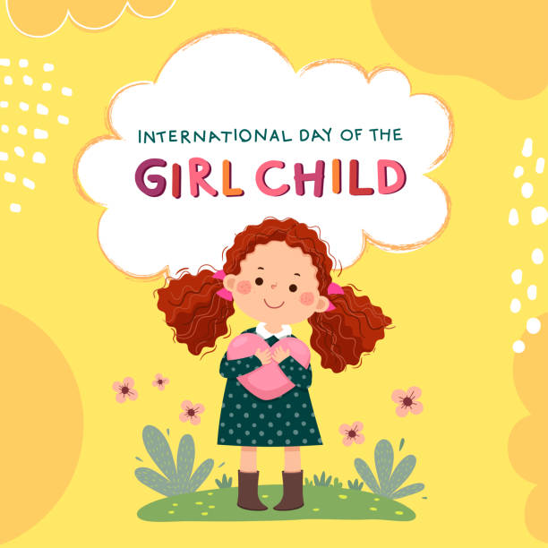 ilustrações, clipart, desenhos animados e ícones de dia internacional da menina de fundo criança com cabelo encaracolado menina de cabelo vermelho abraçando coração. - children only child cartoon little girls