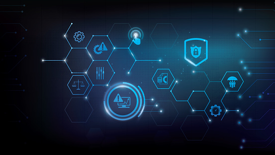 Risk management vector illustration. Concept with icons related to risk analysis or risk assessment and identification in business, in a company or in finance.