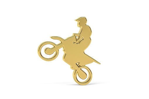 Golden 3d motocross icon isolated on white background - 3D render