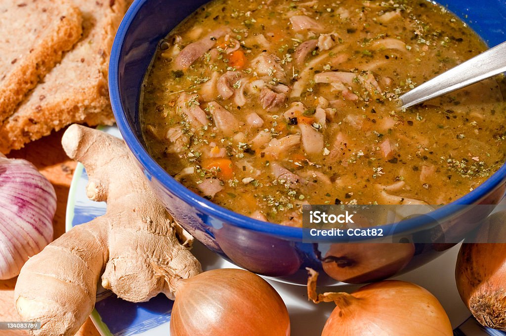 Traditional tripe soup Traditional tripe soup in blue pottery Beef Stock Photo