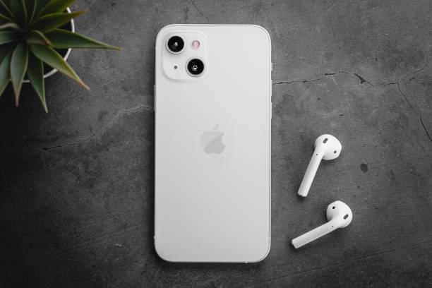 Back view of new iPhone 13 white smartphone Antalya, Turkey - September 14, 2021: Back view of new iPhone 13 white smartphone iphone 13 photos stock pictures, royalty-free photos & images