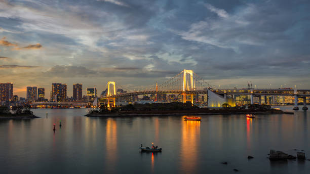 istock Illuminated Tokyo Rainbow Bridge Panorama at Night Japan 1340839346