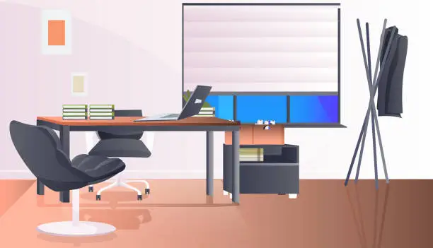 Vector illustration of modern office interior empty no people cabinet room with furniture horizontal