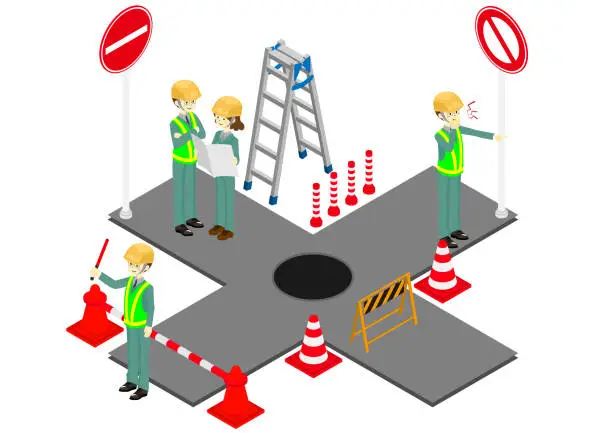 Vector illustration of Image of construction site, isometric