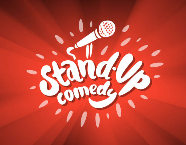 ilustraciones, imágenes clip art, dibujos animados e iconos de stock de stand-up comedy. banner de letras vectoriales. - monólogos cómicos