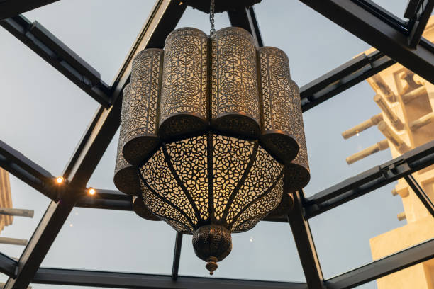 istock An Arabic style chandelier suspending from glass ceiling 1340845781