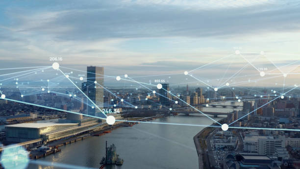 istock Modern cityscape and communication network concept. Telecommunication. Internet of Things. 1340845885