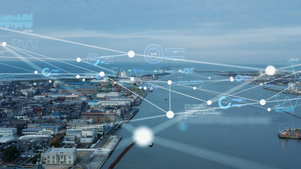 istock Modern cityscape and communication network concept. Telecommunication. Internet of Things. 1340845935