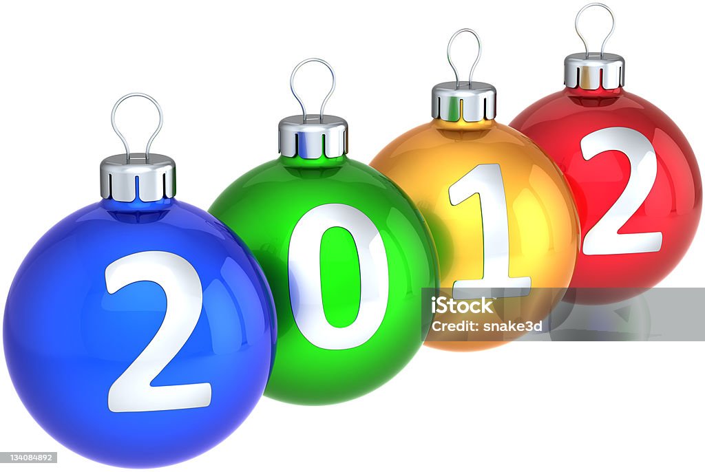 Ano novo 2012 decorações comuns de Natal com bolas multicolorida - Foto de stock de 2012 royalty-free