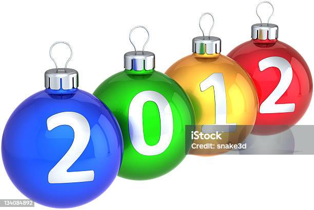 Foto de Ano Novo 2012 Decorações Comuns De Natal Com Bolas Multicolorida e mais fotos de stock de 2012