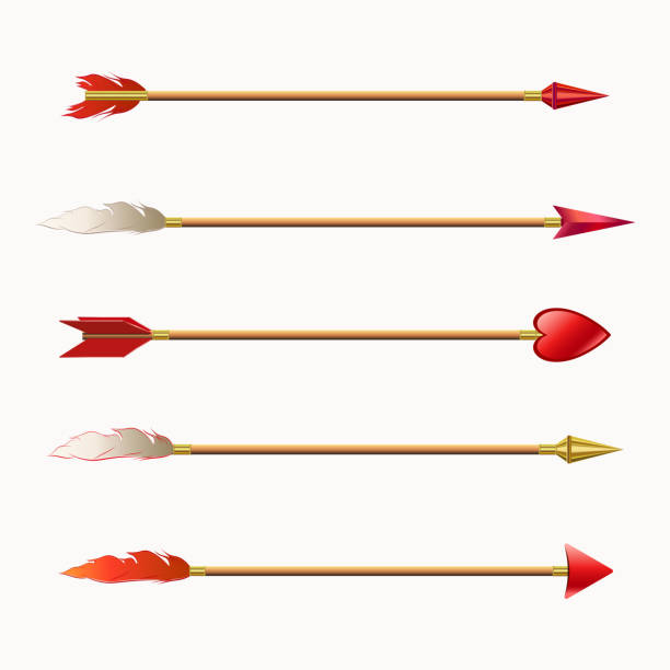 istock A set of wonderful arrows, gold and red tips with feathers 1340849917