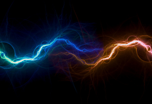 Fire and ice electrical lightning background, abstract power and plasma