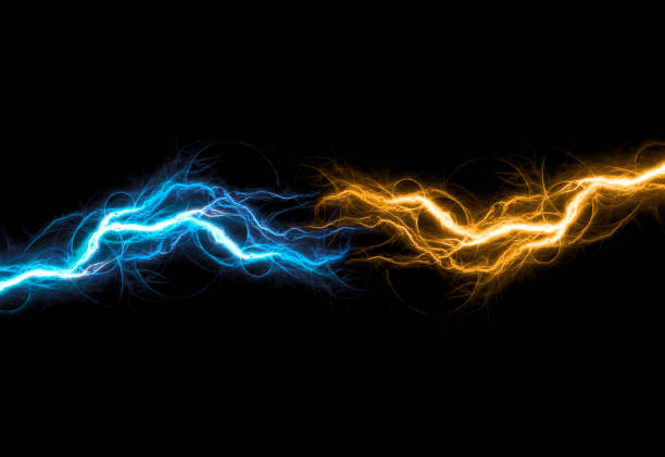 istock Fire and ice electrical lightning background, abstract power and plasma 1340852510