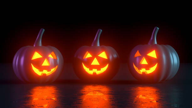 istock 3D Pumpkins for Halloween with spooky face, Jack O' Lantern 1340854247
