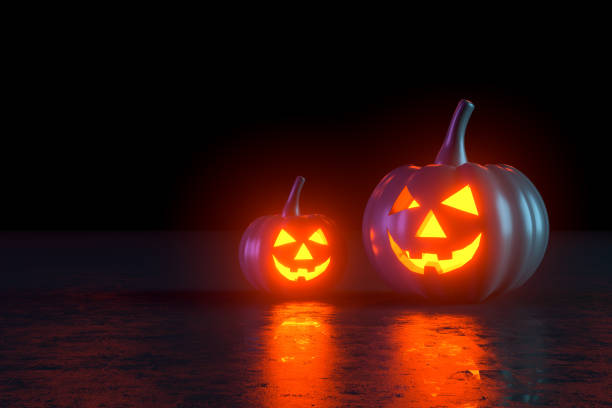 istock 3D Pumpkins for Halloween with spooky face, Jack O' Lantern 1340854346