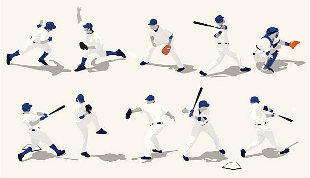 야구 플레이어 실루엣 - baseball bat baseball helmet baseballs bat stock illustrations