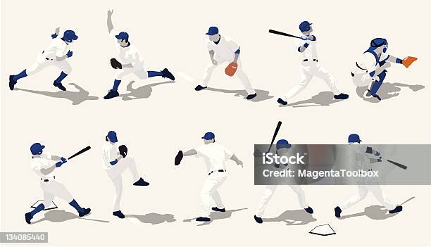 Several Baseball Players In Different Positions Stock Illustration - Download Image Now - Baseball - Ball, Baseball - Sport, Illustration