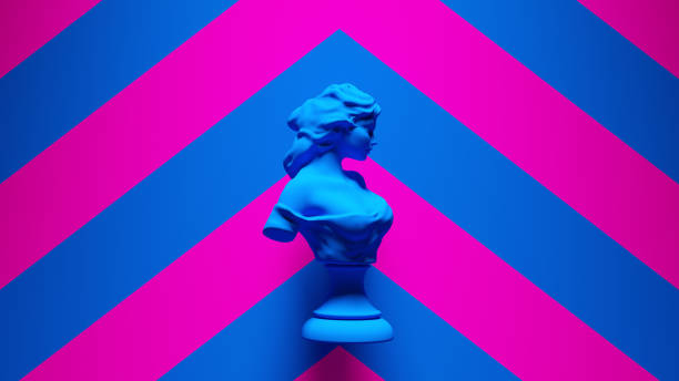 istock Blue Pink Female Classical Lady Portrait Sculpture with Blue an Pink Chevron Pattern Background 1340855947