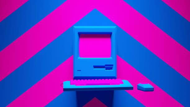 istock Blue Pink Computer Screen Display Technology Retro Electronic Business Buttons Keys with Pink an Blue Chevron Background 1340856054
