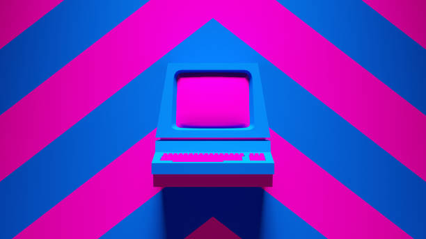 istock Blue Pink Computer Screen Display Technology Retro Electronic Business Buttons Keys with Pink an Blue Chevron Background 1340856085