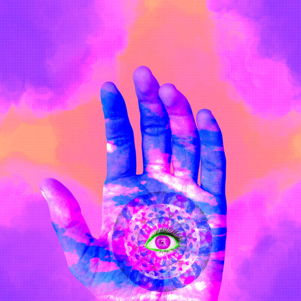 istock Contemporary minimal art collage. Surreal abstraction hands, sky background and mandala. Esotericism, psychology, meditation concept 1340858102