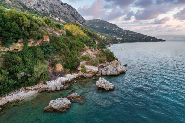 istock Rocky coast in Mparmpati, Corfu, Greece. 1340858358