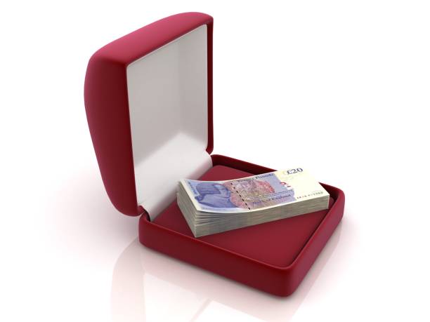 british pound money gift box - gift currency british currency pound symbol imagens e fotografias de stock